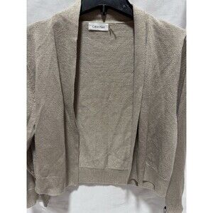 Calvin Klein Gold Metallic Shimmer Open Front Short Beige Cardigan XL | NWT